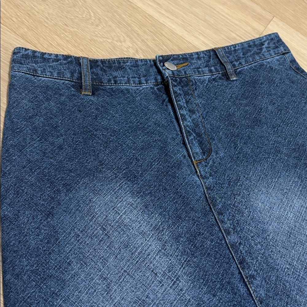 VINTAGE (4) Denim Maxi Skirt Smart Set Back Slit Slim Fitting - Picture 6 of 13